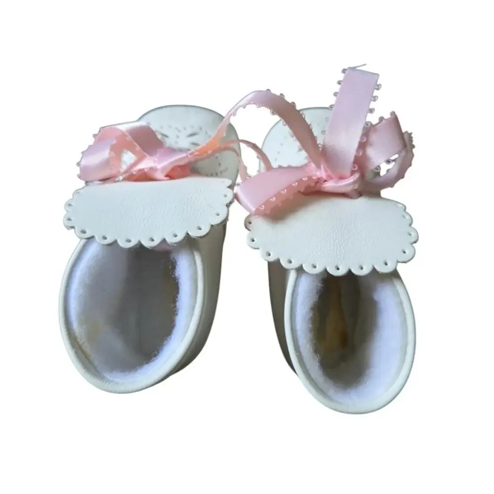 VTG Petit Bateau Baby Leather Booties Shoes Size 1 Pink Bow Made France Retro